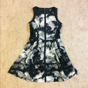 Black and White, Knee Length,  A-Line Dress